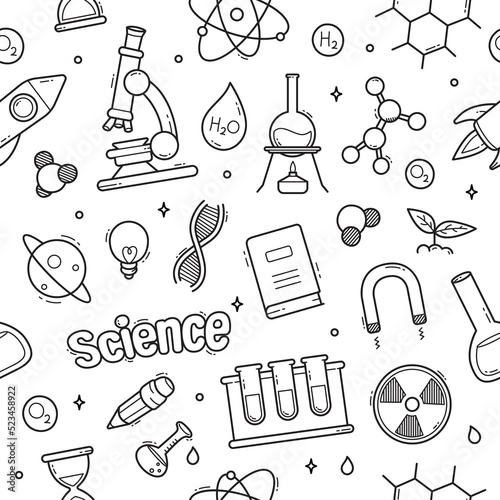 Science doodle seamless pattern wallpaper vector illustration