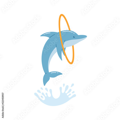 funny dolphins jump and swim vector illustration