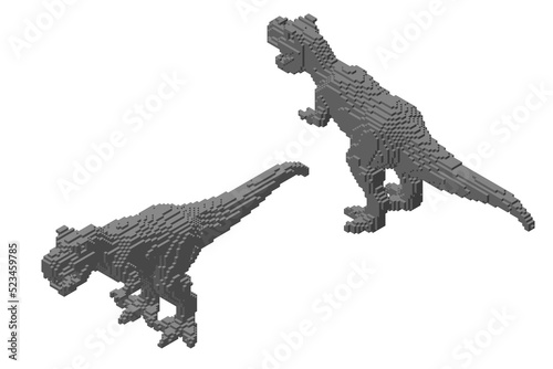 Tyrannosaurus Rex from cubes. Voxel art. Futuristic concept. 3d Vector illustration. Isometric projection.