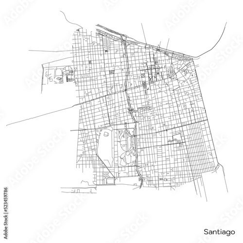 Santiago city map with roads and streets, Chile. Vector outline illustration.