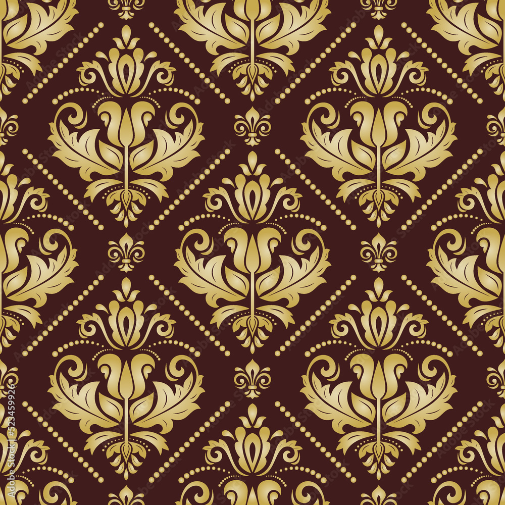 Classic seamless vector pattern. Damask orient ornament. Classic brown and golden vintage background. Orient pattern for fabric, wallpapers and packaging