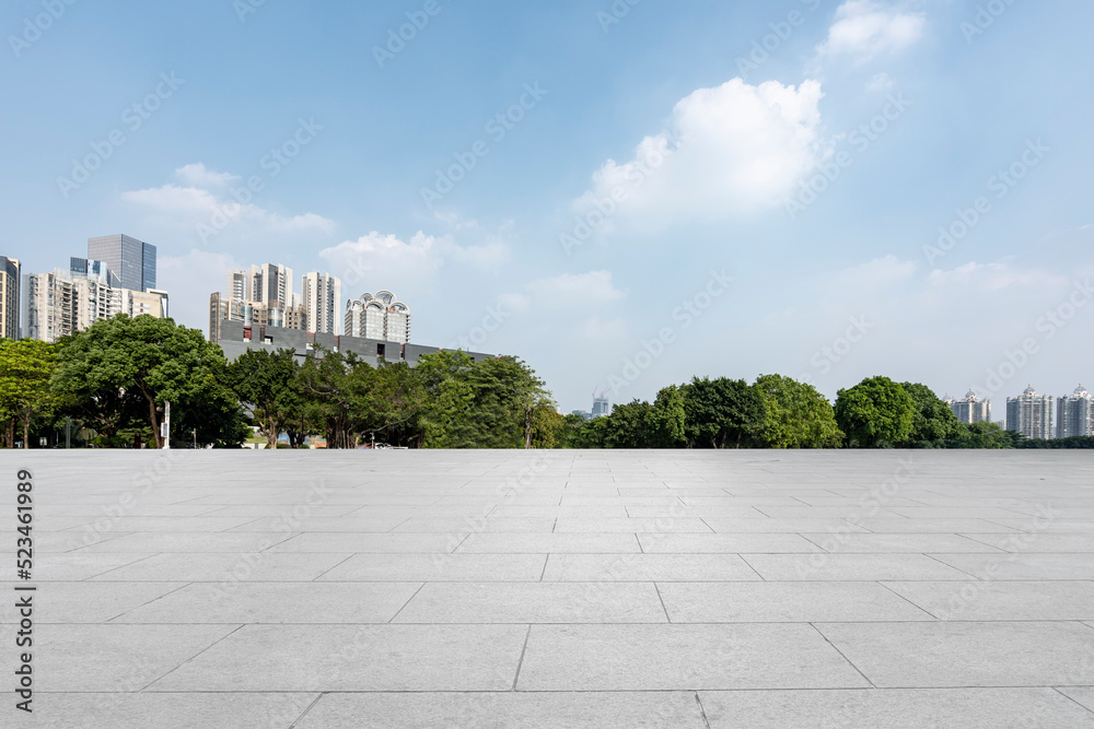 Square brick ground and modern building