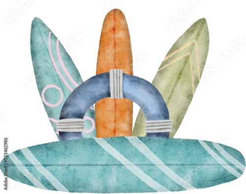 Beach and summer background elements watercolor with transparent background