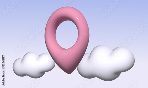 3D location point marker of map or navigation pin icon sign on isolated cloud background