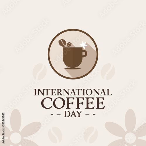Symbol International coffee day, with coffee and cups in circles suitable for logos, posters, greeting cards, promotions.