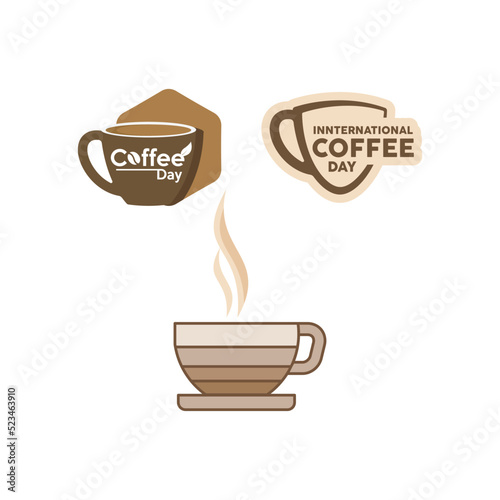 Vector illustration, flat style coffee cup with long shadow, as logo, icon or template, international coffee day.