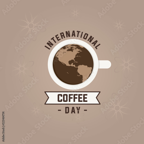 Symbol International coffee day, with coffee and cups in circles suitable for logos, posters, greeting cards, promotions.