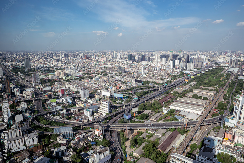 Aerial view point of Bangkok city and Highway