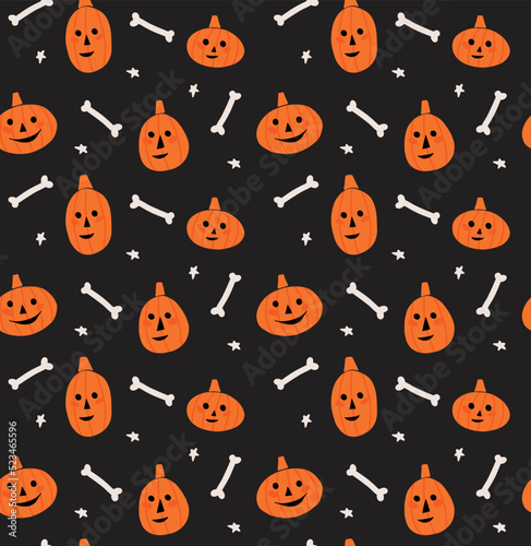 Seamless halloween pattern for girls or boys. Creative vector pattern with pumpkin. Fashion halloween style.