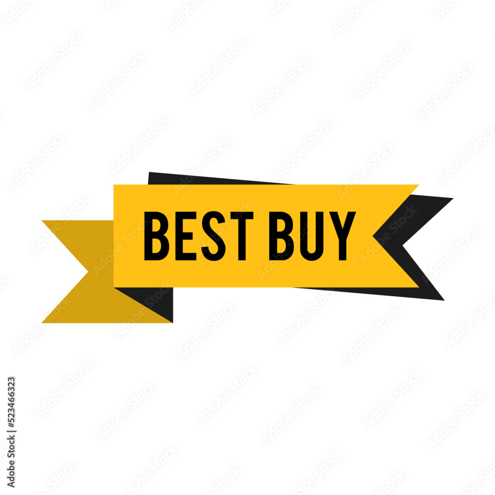 Best buy sale promotion tag. Special offer and best price yellow ribbon and sign. Vector illustration for retail, commerce, marketing, advertising