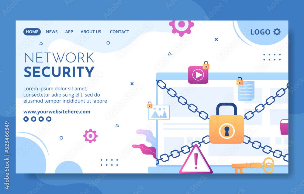 Cyber Security Social Media Landing Page Template Hand Drawn Cartoon Flat Illustration