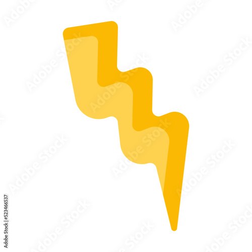 Weather emoticon flat icon. Cartoon electric lightning isolated vector illustration. Meteorology and sky