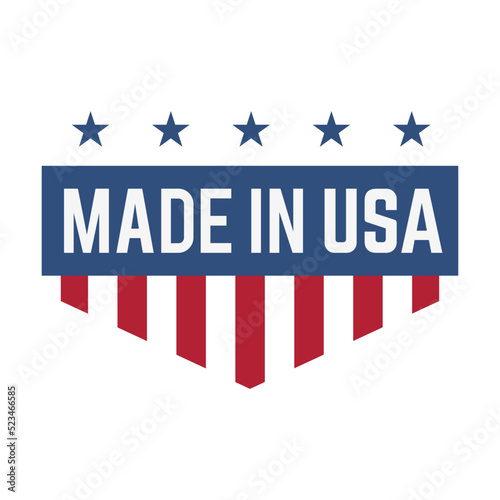Made in USA badge. Labels with American national flag pattern with stars and stripes, seal, logo template. Can be used for patriotic stamps