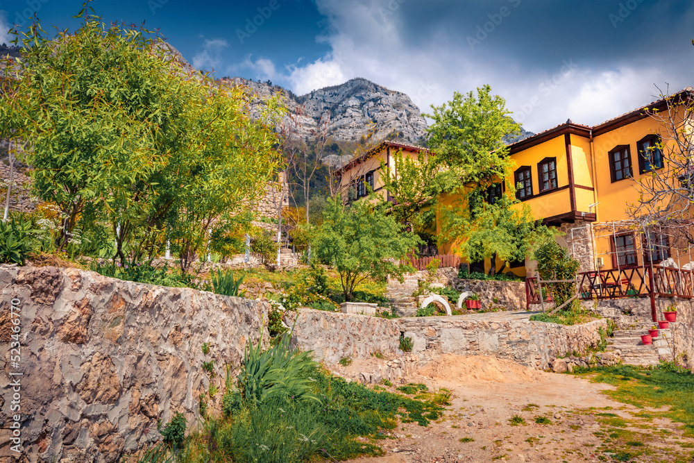 Adorable summer view of the yard of Castle of Kruja. Spectacular morning scene of Albania, Europe. Traveling concept background.