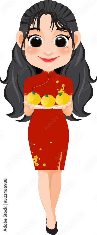 Chinese New Year with Cute Girl holding Orange Chinese New Year with Cute Girl holding Orange