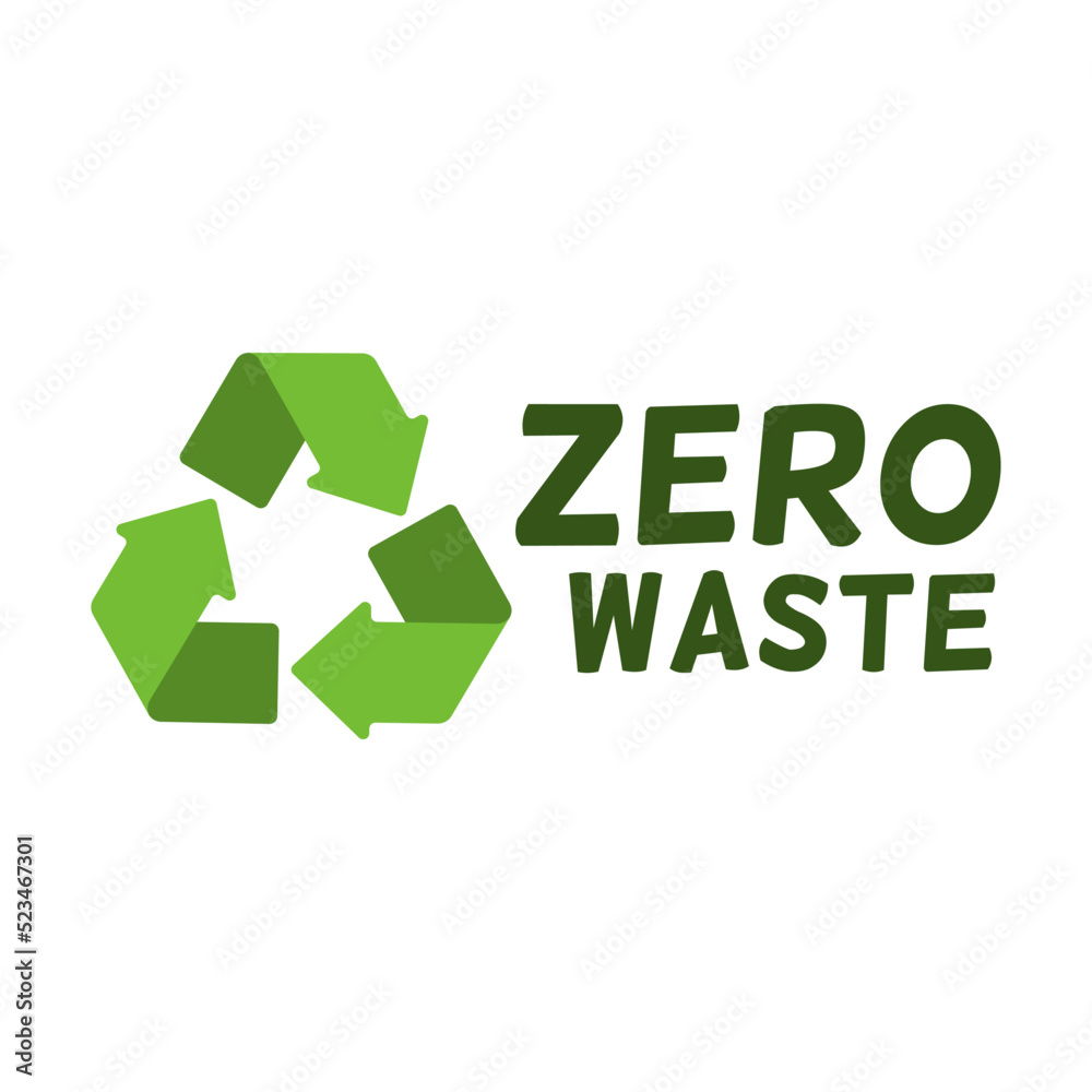 Zero waste labels flat icon. Logo for eco activism vector illustration. Green recycling arrows and leaves. Planet and ecological