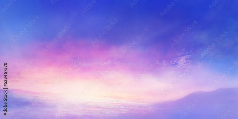 紫がかった朝焼けの風景イラスト