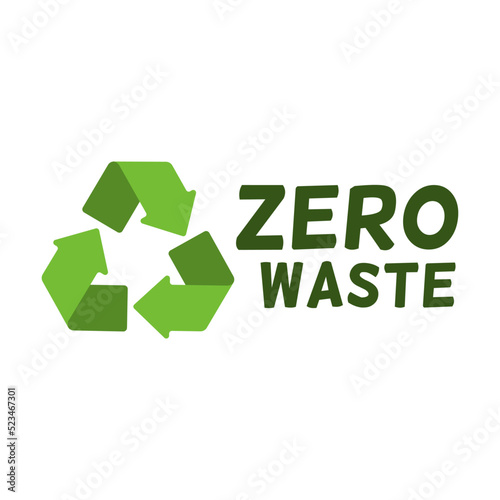 Zero waste labels flat icon. Logo for eco activism vector illustration. Green recycling arrows and leaves. Planet and ecological