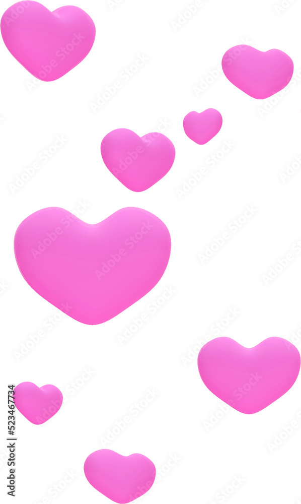 Many pink hearts float in the air.