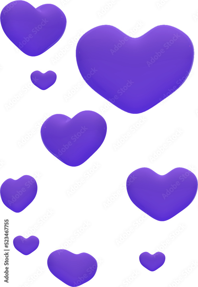 Several purple hearts floated in the air. Several purple hearts floated in the air.