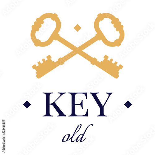Vintage golden key. Old crossed keys, lock, house. Can be used for traditional style, service, logo templates, real estate