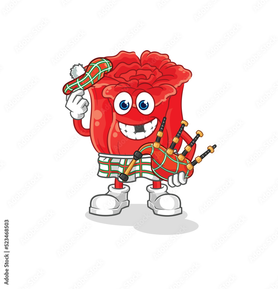 rose scottish with bagpipes vector. cartoon character