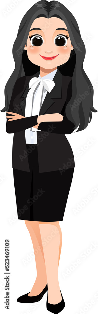 Businesswoman clipart, Female character, Girl avatar, Diverse people, Crossed arms pose, Black suit-PNG Businesswoman clipart, Female character, Girl avatar, Diverse people, Crossed arms pose, Black suit-PNG