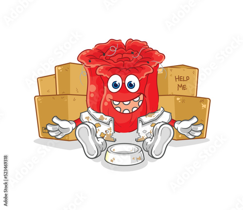 rose homeless character. cartoon mascot vector