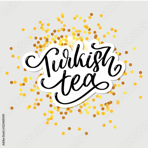 Turkish traditions of tea ceremony. Tea time. Decorative elements for your design. Vector Illustration with oriental cup on white background.