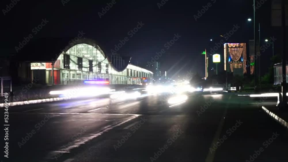 Beautiful Slow shutter timelapse of the big busy road on Light festival at night in Islamabad Pakistan