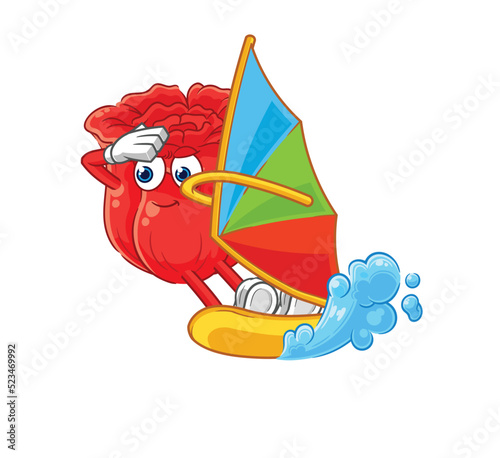 rose windsurfing character. mascot vector