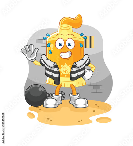 sunscreen criminal in jail. cartoon character