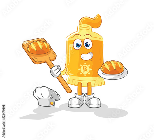sunscreen baker with bread. cartoon mascot vector © dataimasu