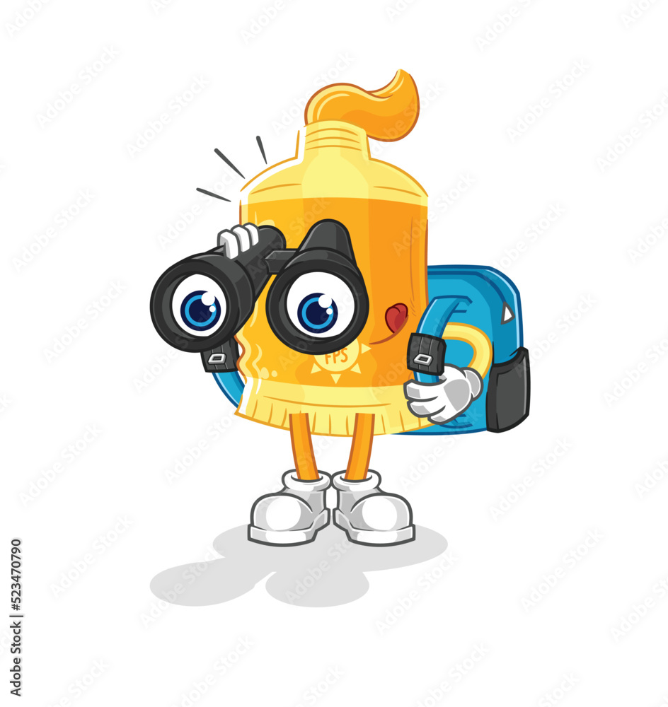 Fototapeta premium sunscreen with binoculars character. cartoon mascot vector