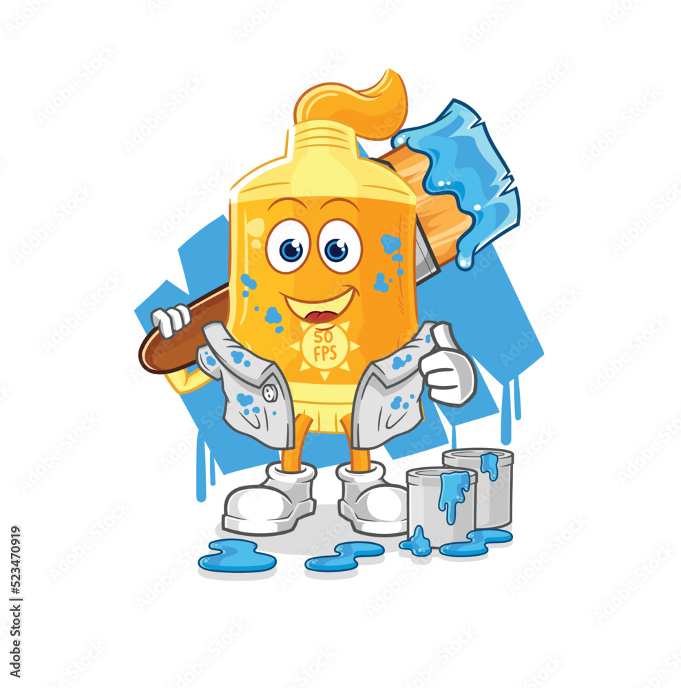 sunscreen painter illustration. character vector sunscreen painter illustration. character vector