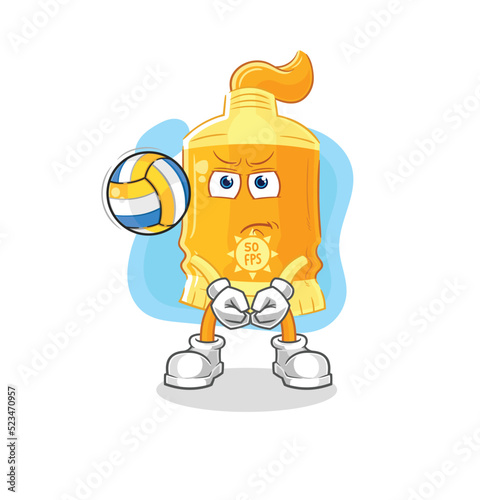 sunscreen play volleyball mascot. cartoon vector