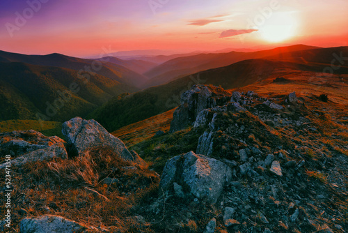 scenic summer scenery  awesome sunset landscape  beautiful nature background in the mountains  Carpathian mountains  Ukraine  Europe