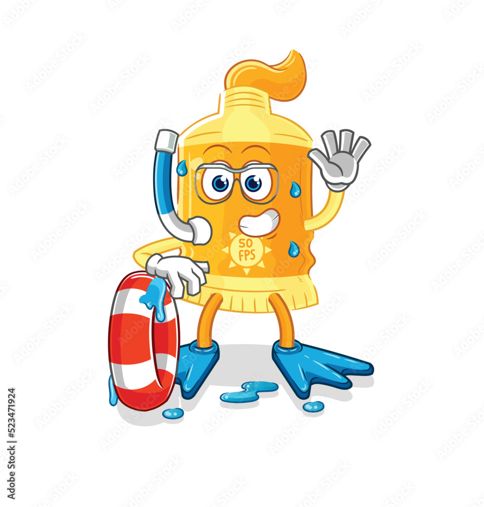 sunscreen swimmer with buoy mascot. cartoon vector