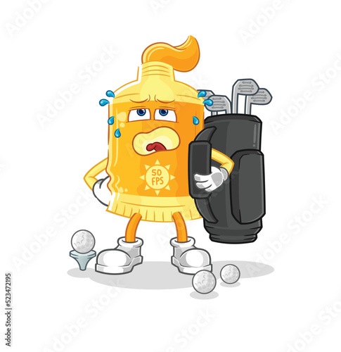 sunscreen with golf equipment. cartoon mascot vector