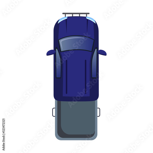 Top view of pickup car flat icon. Roofs of different transports, trucks and vehicles vector illustration collection. Public and private transport