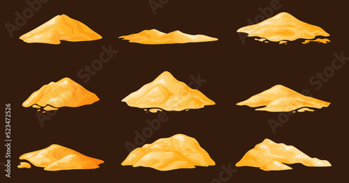 Sand pile, heap, sandy dune isolated on white background. Decorative design element of manufacturing material. Cartoon vector illustration