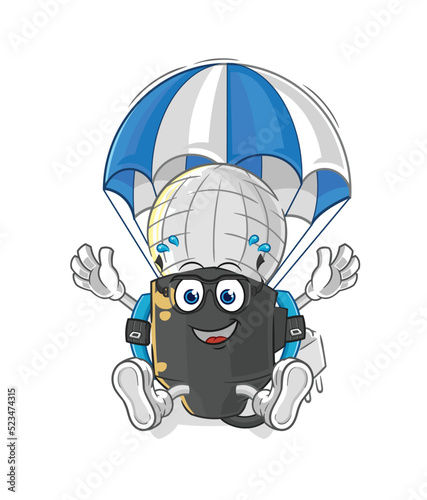 mic skydiving character. cartoon mascot vector