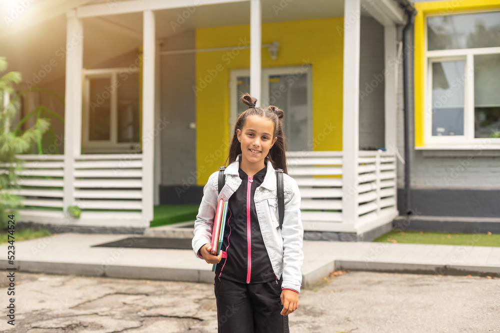 nine years old girl student at school. nine years old girl student at school.