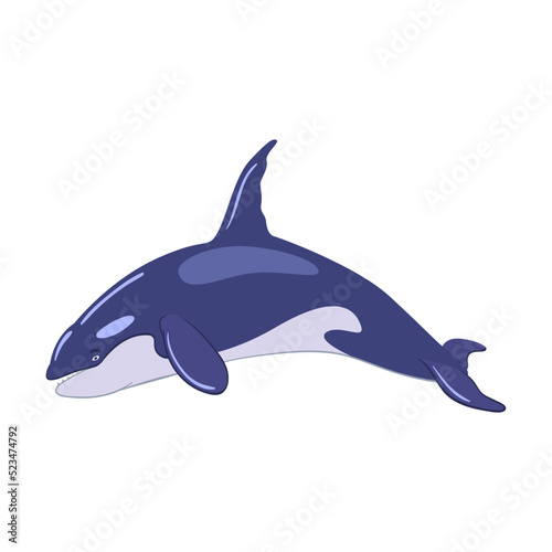 Various marine animals flat icon. Cartoon cute killer whale isolated vector illustration. Sea or ocean underwater life