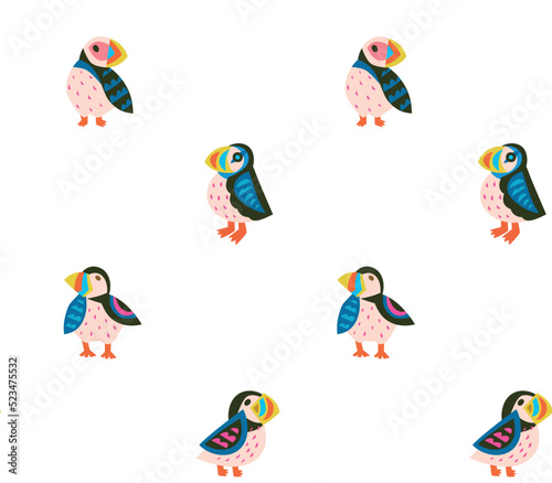 Puffins seamless pattern