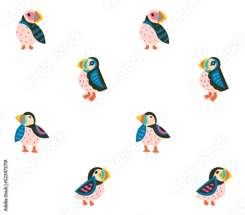 Little colourful Puffins seamless pattern © penguin_house