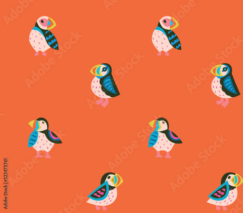 Puffins seamless pattern