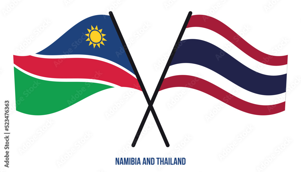 Fototapeta premium Namibia and Thailand Flags Crossed And Waving Flat Style. Official Proportion. Correct Colors.