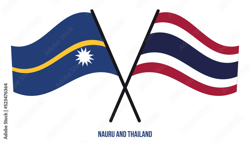 Nauru and Thailand Flags Crossed And Waving Flat Style. Official Proportion. Correct Colors.