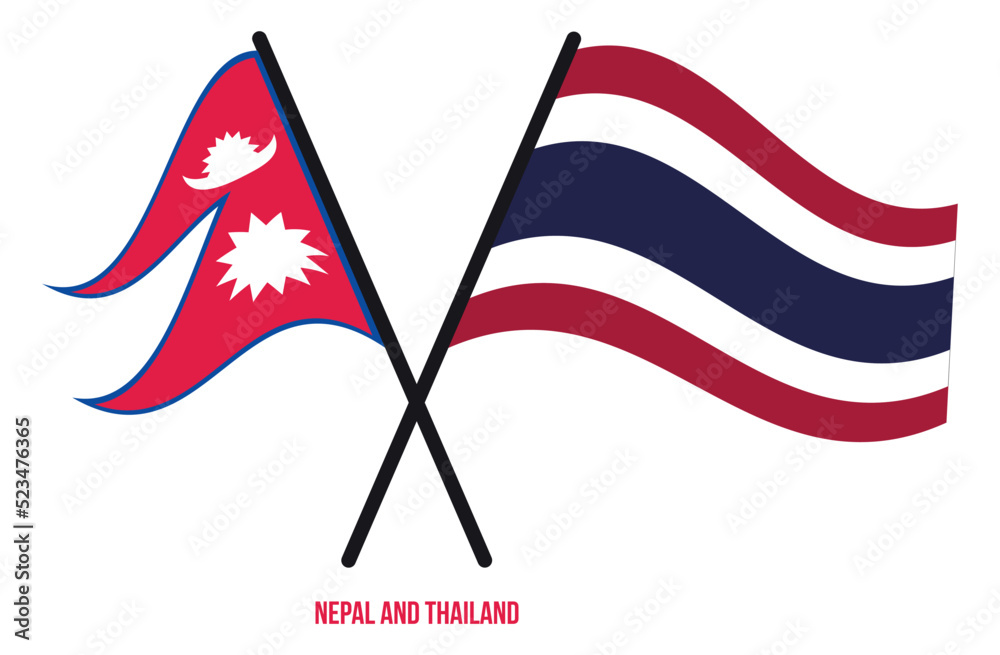 Nepal and Thailand Flags Crossed And Waving Flat Style. Official Proportion. Correct Colors.